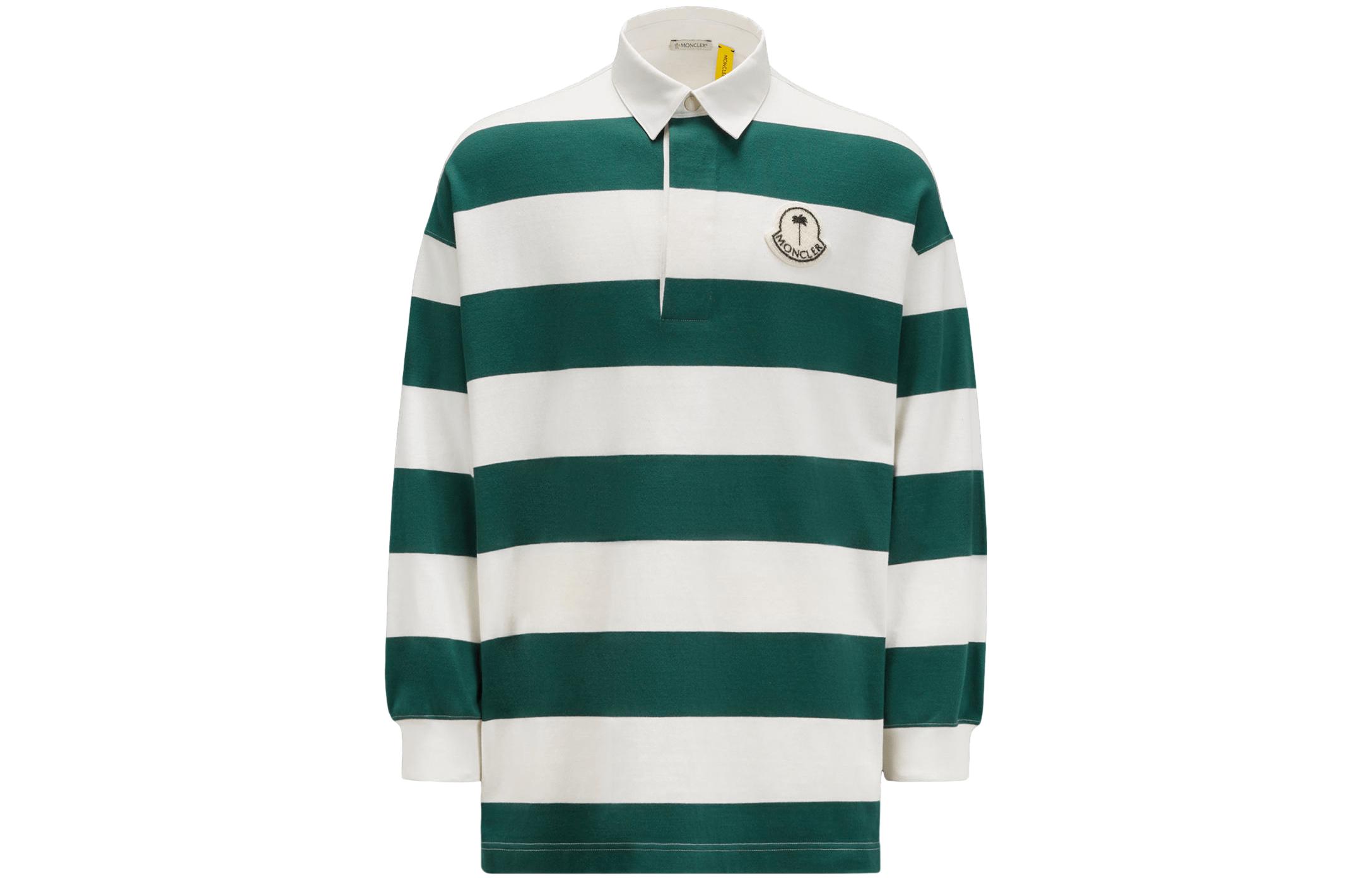 MONCLER GENIUS PALM ANGELS Striped Knit Long Sleeve Polo Unisex White/Green I209L8B00001M3483F08 圖 2