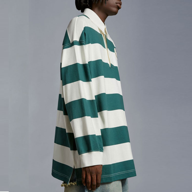 MONCLER GENIUS PALM ANGELS Striped Knit Long Sleeve Polo Unisex White/Green I209L8B00001M3483F08 圖 6