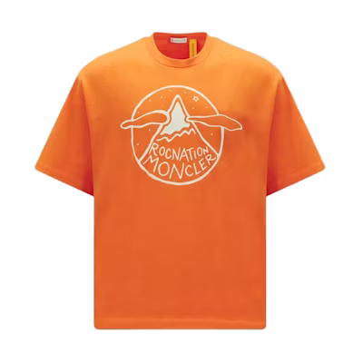 MONCLER GENIUS Roc Nation SS24 Logo Print Crewneck T-Shirt Men’s Bright Orange. I209W8C0000689A8Y328