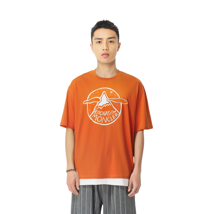 Details for MONCLER GENIUS x Roc Nation 男款亮橙色印花短袖T恤 SS24 系列 I209W8C0000689A8Y328