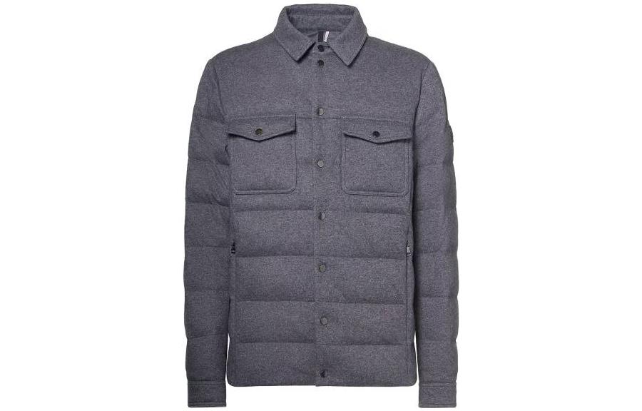 Moncler Gray Solid Color Long-Sleeve Puffer Jacket with Collar 1A00081-89A6J-990