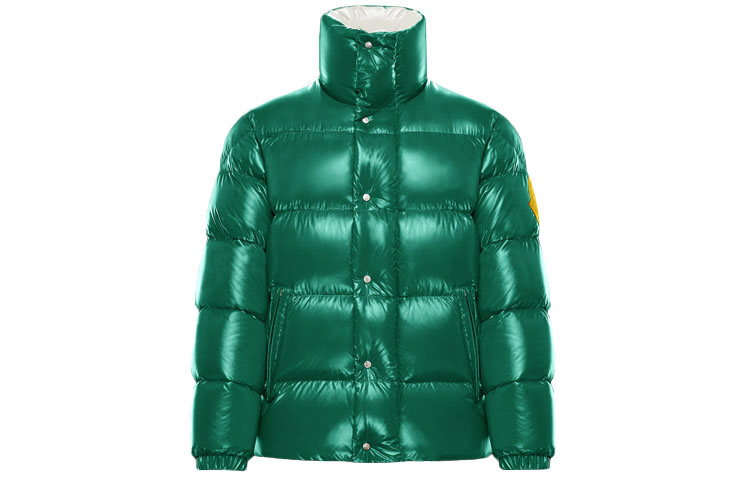 Moncler Green Down Jacket with Logo Patch 0921A5310068950845