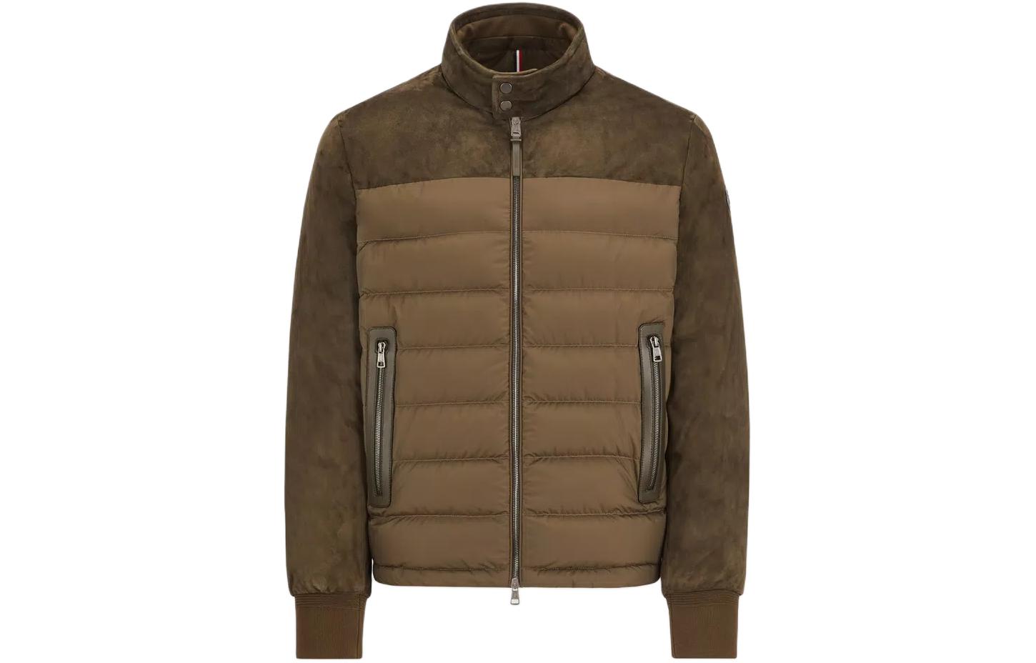 Moncler Green Down Jacket with Solid Logo Badge and Stand Collar J10911A00066M3938815