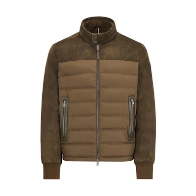 Moncler Green Down Jacket with Solid Logo Badge and Stand Collar J10911A00066M3938815