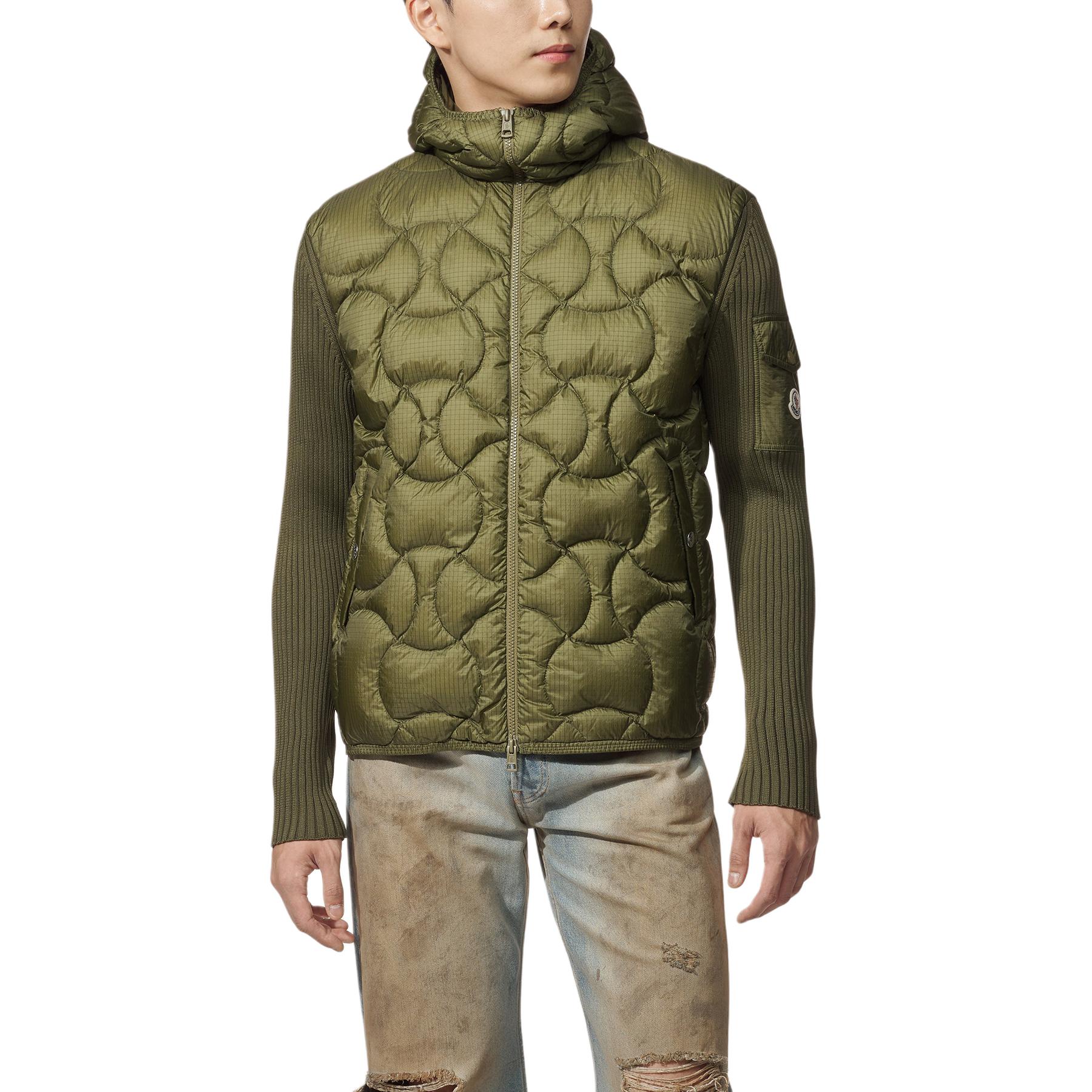 Moncler Green Hooded Puffer Jacket with Zip and Colorblock Design I20919B00025M1124835