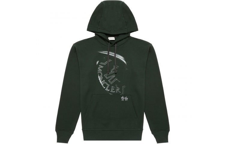 Moncler Green Hoodie with Letter Print and Hood 8G00003899F2876