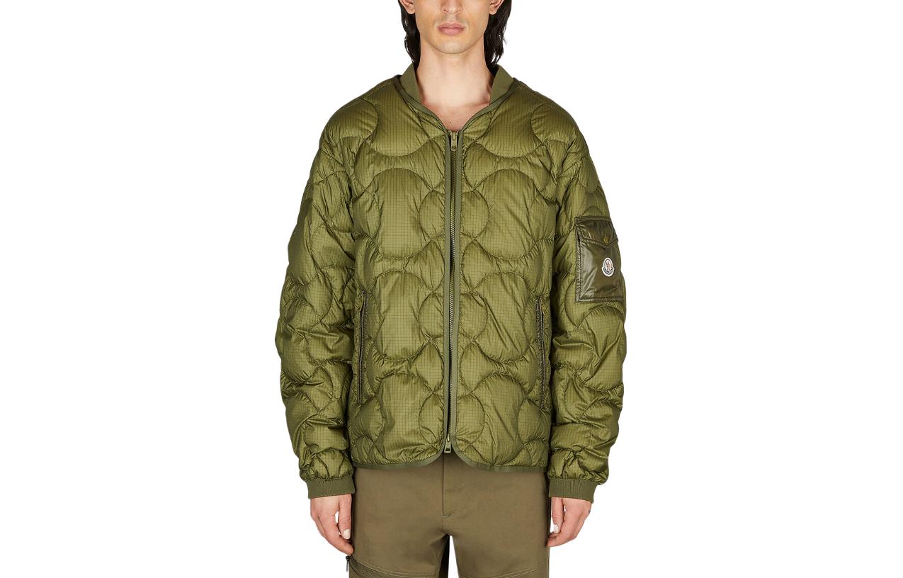 Moncler Green Logo Pocket Baseball Collar Long Sleeve Down Jacket 1A00154596VN817