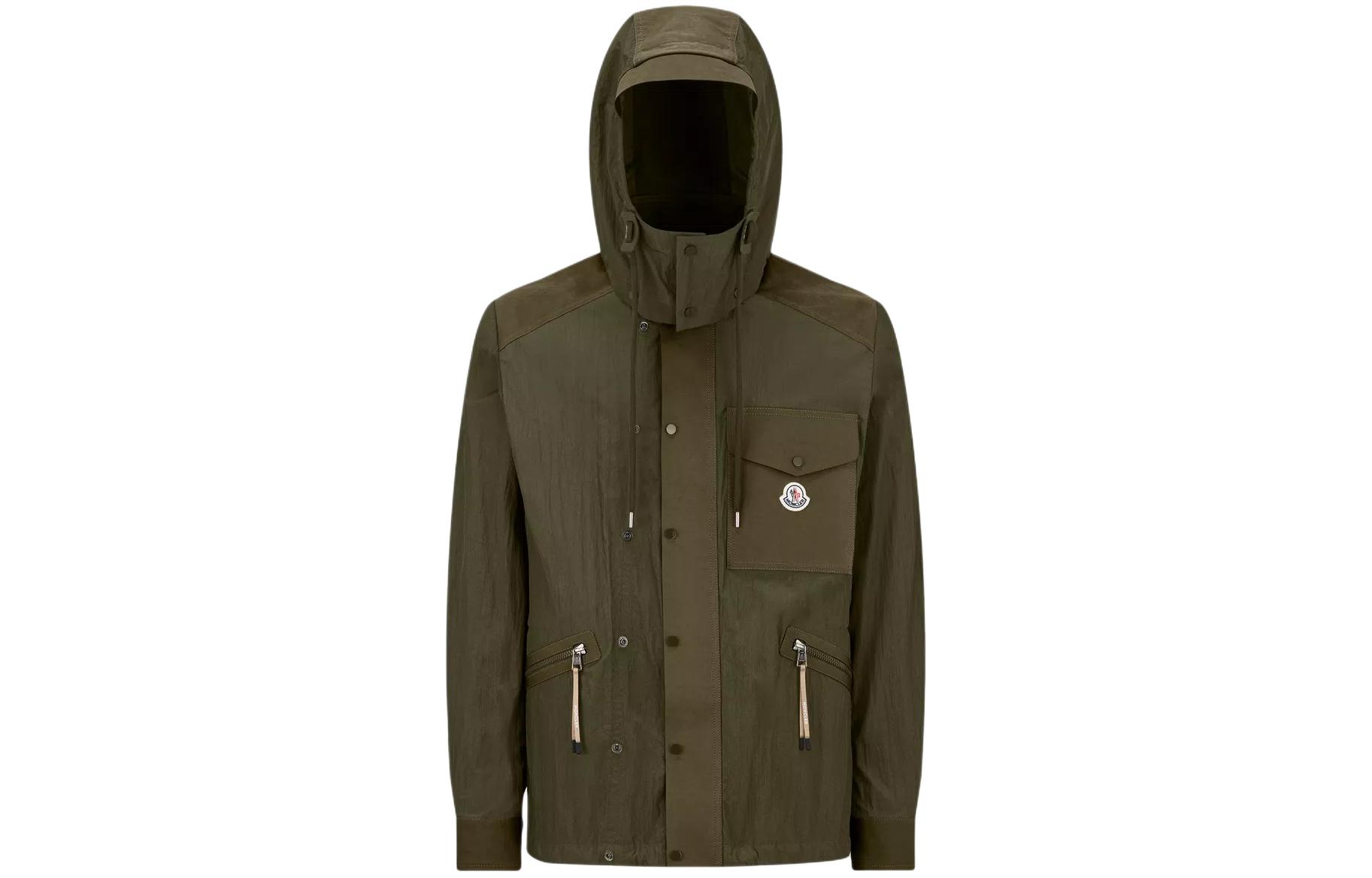 Moncler Green Solid Color Hooded Zip-Up Jacket with Pockets Long Sleeve J10911A0008359733837