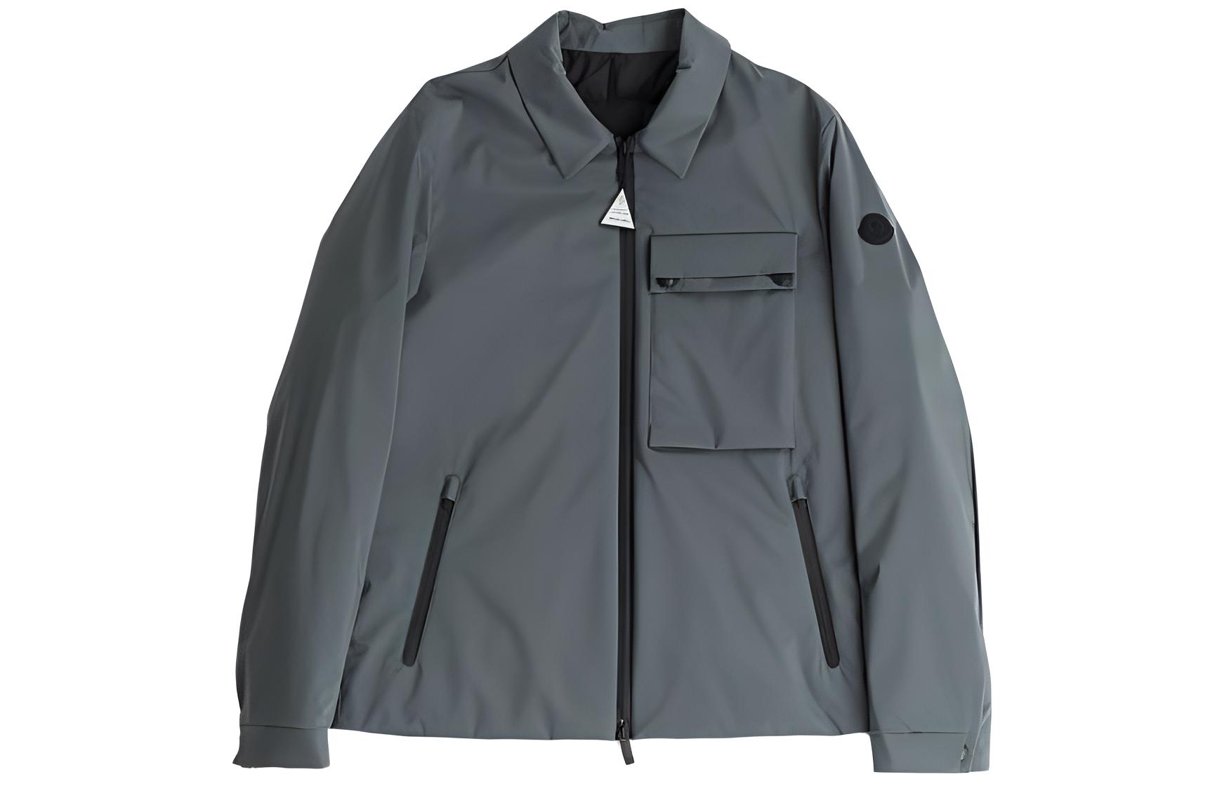 Moncler Green Zip-Up Loose-Fit Jacket with Solid Color and Turn-Down Collar 1A0004559754877