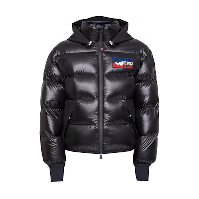 Moncler Grenoble Black Down Jacket with Hood and Letter Design. 1A0004954AN2999