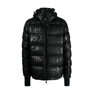 Moncler Grenoble Black Down Jacket with Hood and Logo Print. I20971A000535971Z