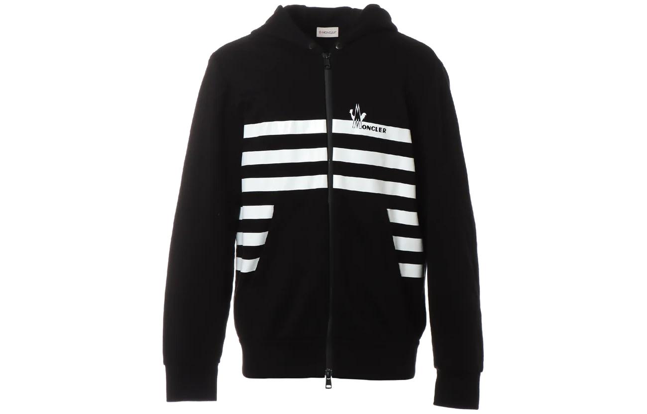 Moncler Grenoble  Black Logo Stripe Hooded Zip Jacket. F10918G711108098U999