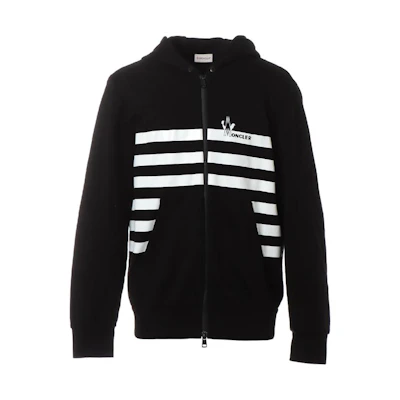 Moncler Grenoble Black Logo Stripe Hooded Zip Jacket. F10918G711108098U999