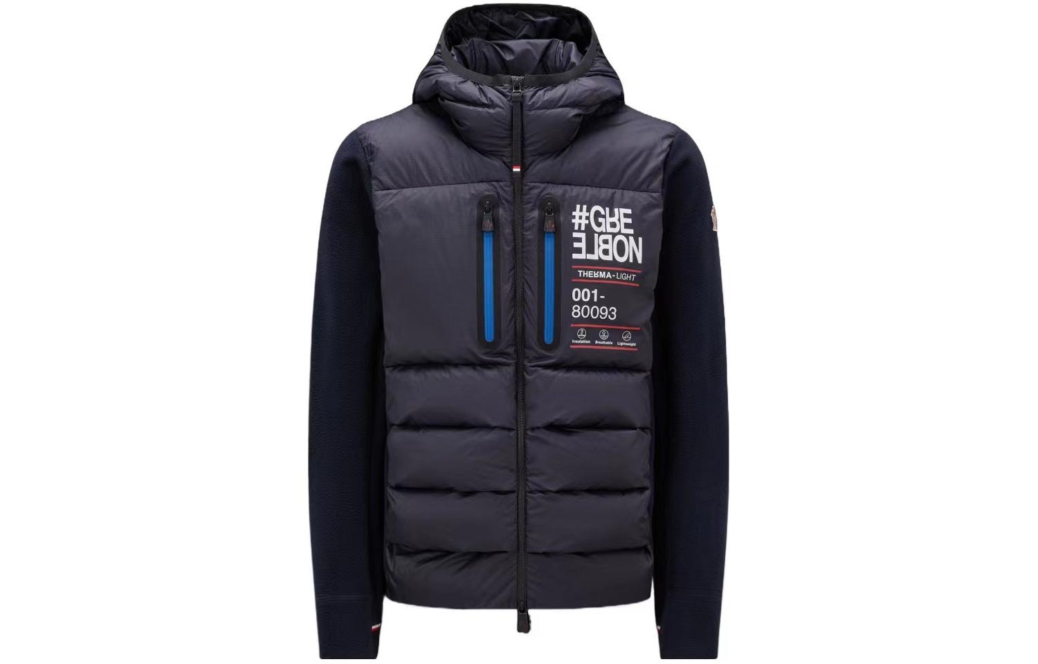 Moncler Grenoble  Blue Hooded Down Jacket with Alphanumeric Logo. 8G000358009377D
