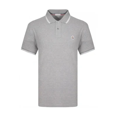 Moncler Grenoble Grey Striped Polo Shirt with Logo Design. E1091830439984556984
