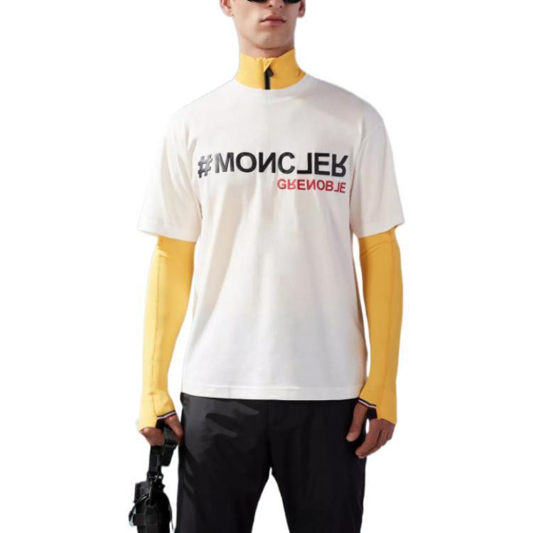Lookbook Moncler Grenoble FW22 Kaos Putih Logo Pria Lengan Pendek Kasual. H20978C000058390T034