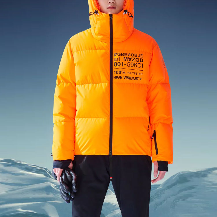 Shop Moncler Grenoble FW22 Jaket Down Logo Quilted Mazod Orange Pria H20971A00066596DI35D