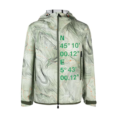 Moncler Grenoble Green Graphic Print Zip-Up Hooded Jacket I20971A000485971T