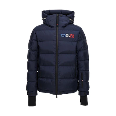 Moncler Grenoble Isorno Blue Letter Print Fitted Down Jacket with Hood. 1A000155399E764