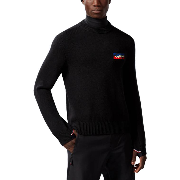 Purchase モンクレール グルノーブル マウンテン ロゴ ウール セーター ブラック クルーネック. I20979C00004M1122999