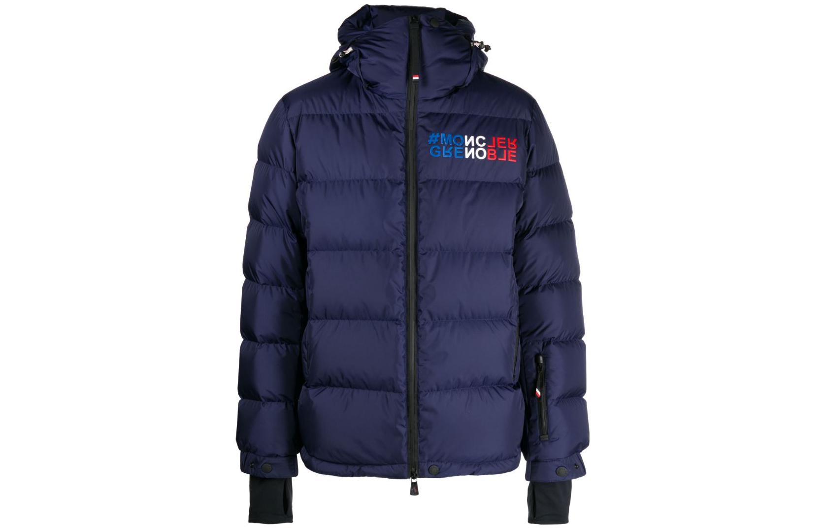 Buy Moncler Grenoble Jaket Puff Pria Navy Blue dengan Tudung dan Cetak Huruf. ISORNO1A000155399E