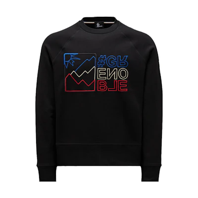 Moncler Grenoble SS23 Pre-Fall Black Sweatshirt with Reverse Logo & Mountain Design. I20978G0002080451999