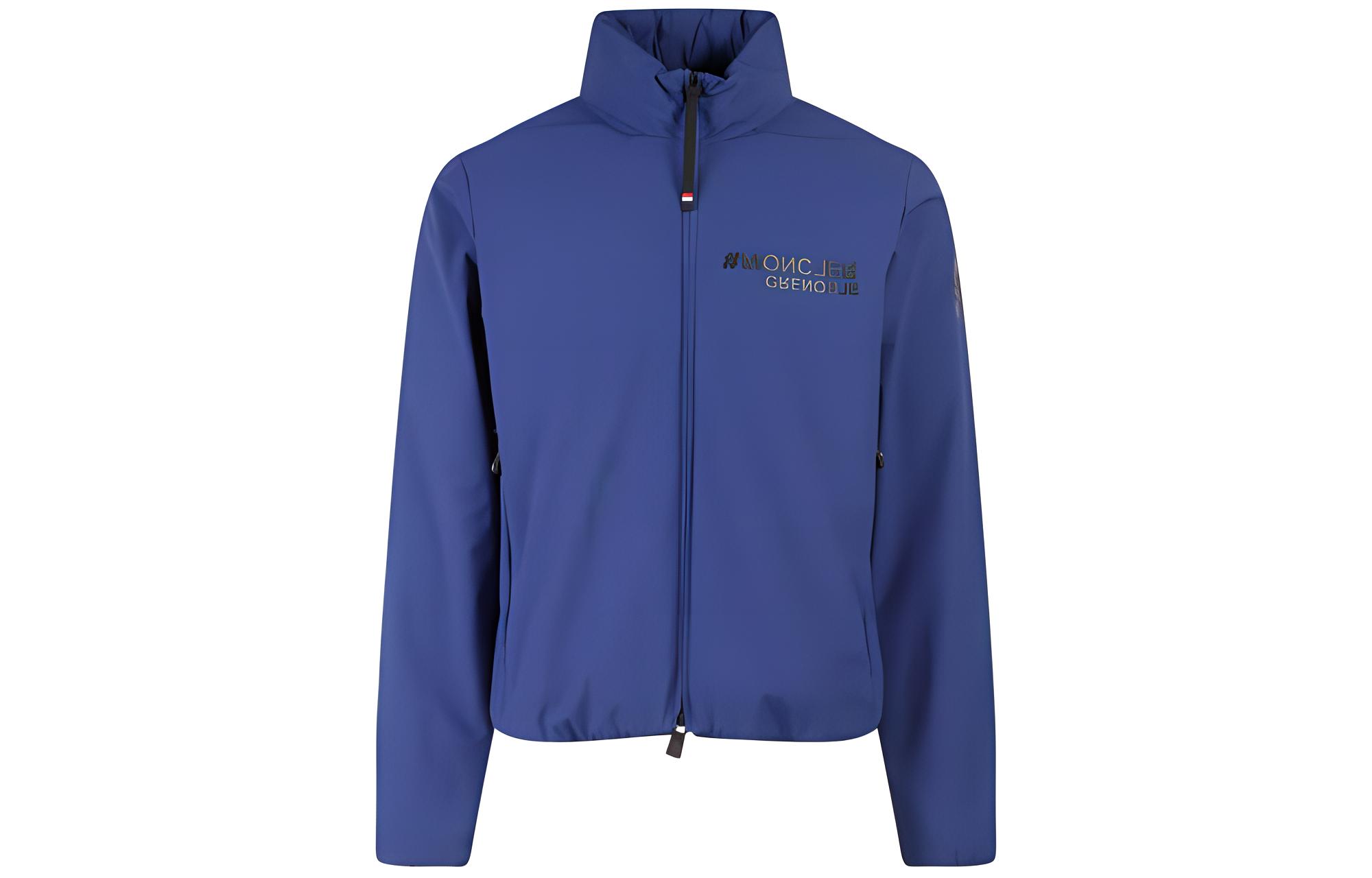 Moncler Grenoble SS23 Solid Logo Print Stand Collar Jacket Navy Blue - Men’s 1A000115399D735