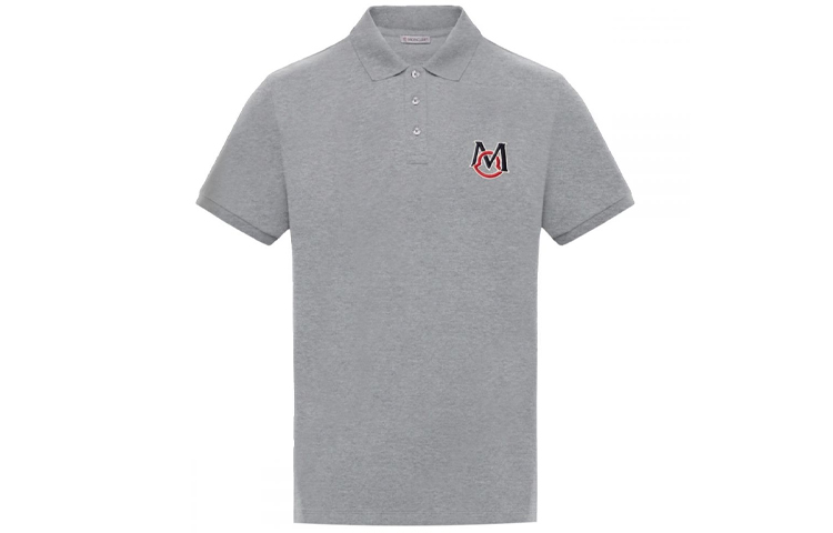 Moncler Grey Logo Embroidered Short Sleeve Polo Shirt 0918A7290084556984