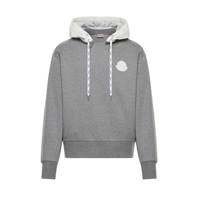 Moncler Grey Nylon Ribbed Long-Sleeve Hoodie with Detachable Hood 10163292708864029