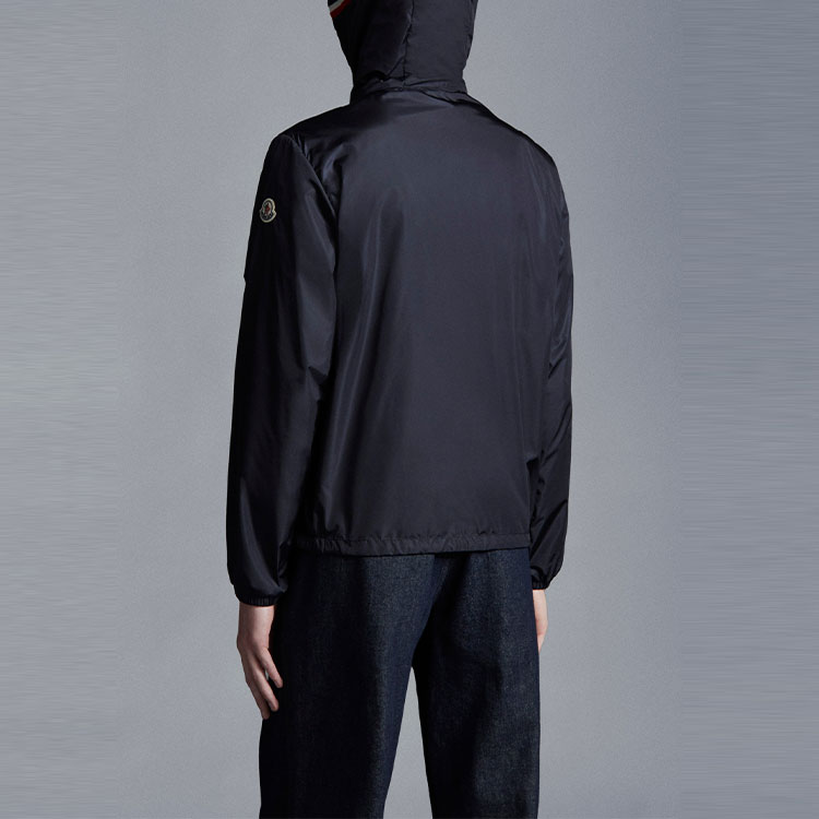 Shop Moncler Grimpeurs  Blue Hoodie Zip-Up Jacket with Logo Patch. H10911A0007754155743