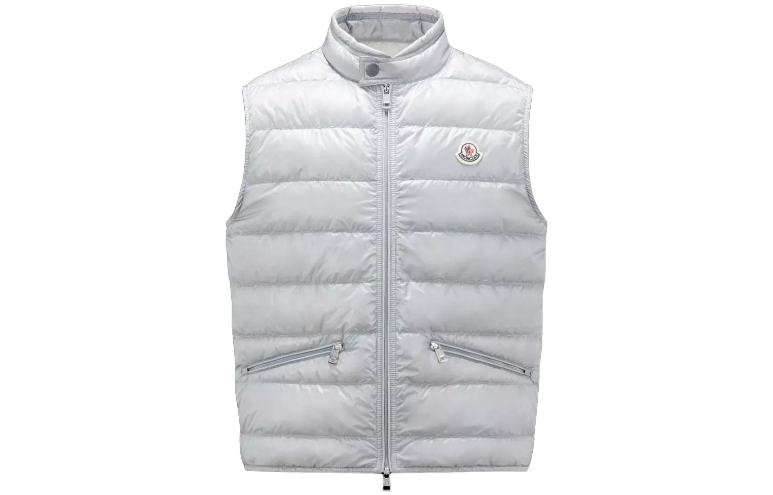 Moncler Gui  Light Gray Sleeveless Zip-Up Vest with Letter Collar. I20911A107005302992V