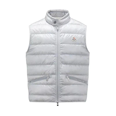 Moncler Gui Light Gray Sleeveless Zip-Up Vest with Letter Collar. I20911A107005302992V