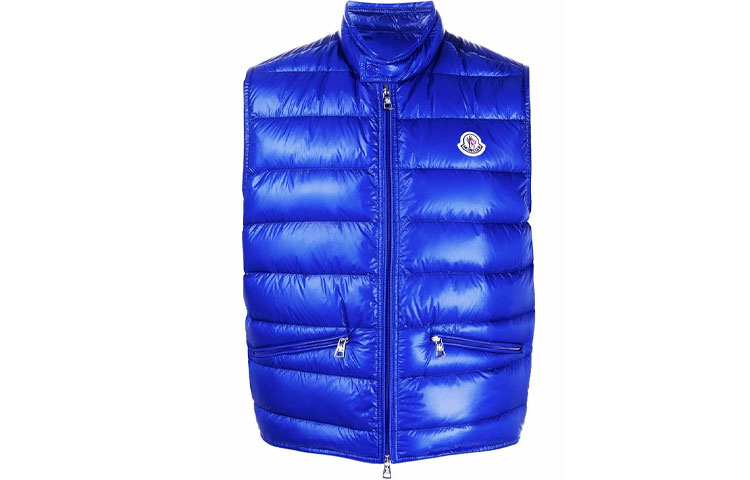 Moncler Gui Quilted Vest with Logo Patch for Men - Blue. 1A1070053029758