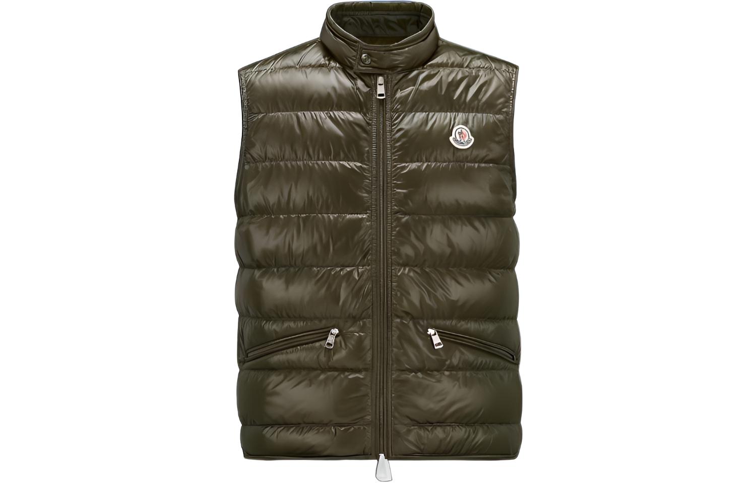 Moncler Gui SS23  Glossy Logo Badge Sleeveless Vest in Dark Green. I10911A1070053029833