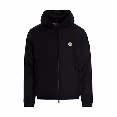Moncler Hattab Necker Solid Striped Hooded Jacket Black 1A0000568352999