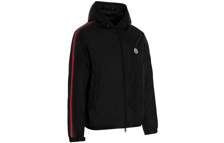 Moncler Hattab Necker Solid Striped Hooded Jacket Black 1A0000568352999 圖 4