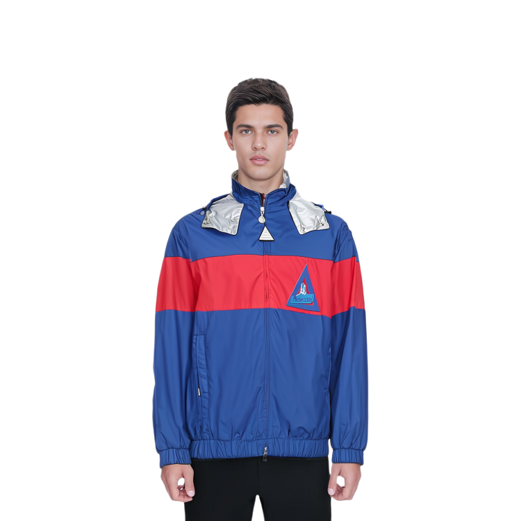 Shop Moncler Hooded Jacket Blue/Red F10911A71700539TM73L