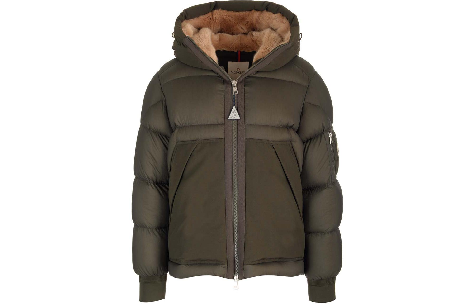 Moncler Hooded Logo Print Down Jacket Military Green Long Sleeve 1A00058596JB828
