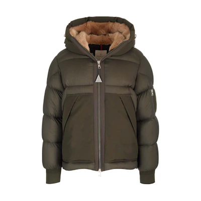 Moncler Hooded Logo Print Down Jacket Military Green Long Sleeve 1A00058596JB828