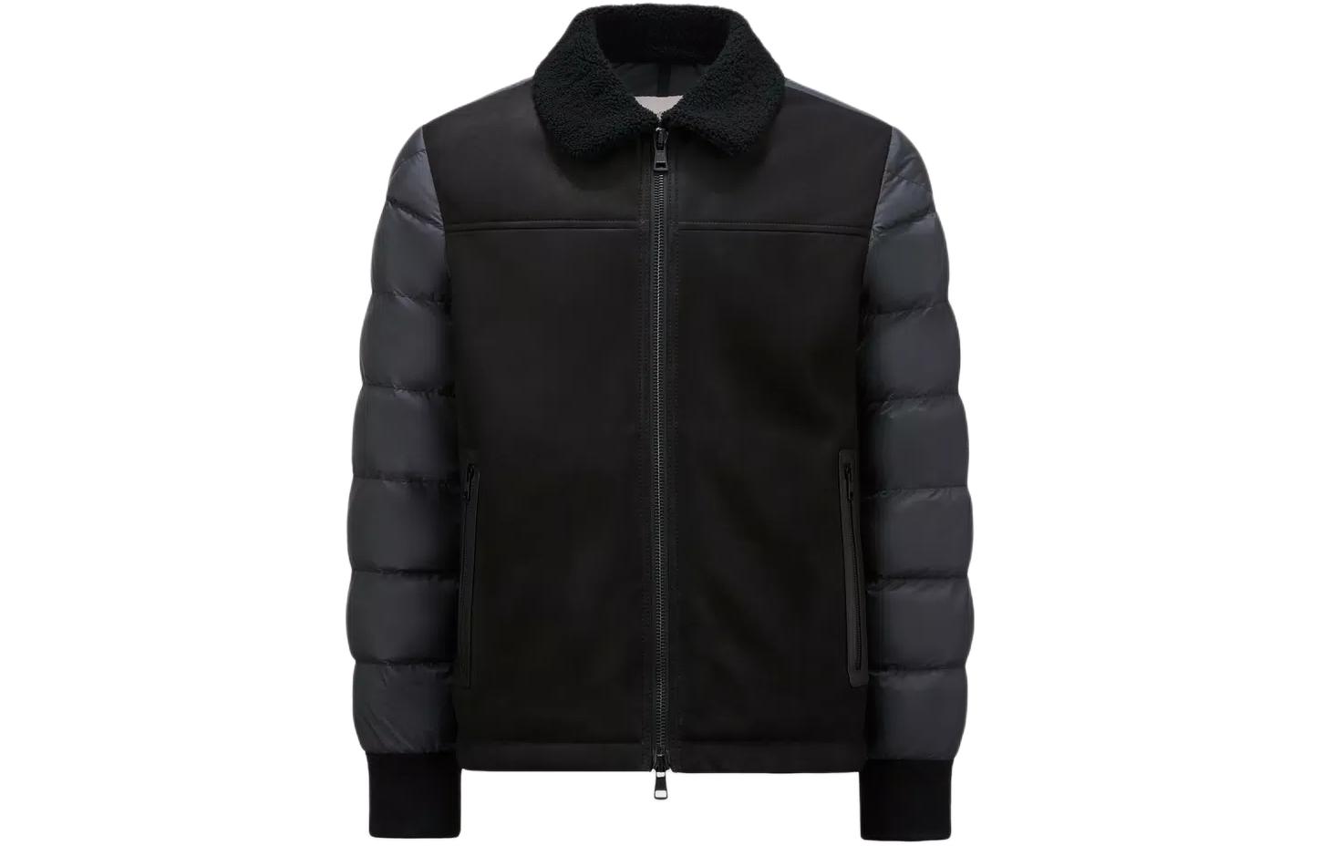 Moncler Jumeaux Leather Down Jacket Black Puffer Coat with Zippered Sleeves J10911A00115549SK999