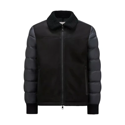 Moncler Jumeaux Leather Down Jacket Black Puffer Coat with Zippered Sleeves J10911A00115549SK999