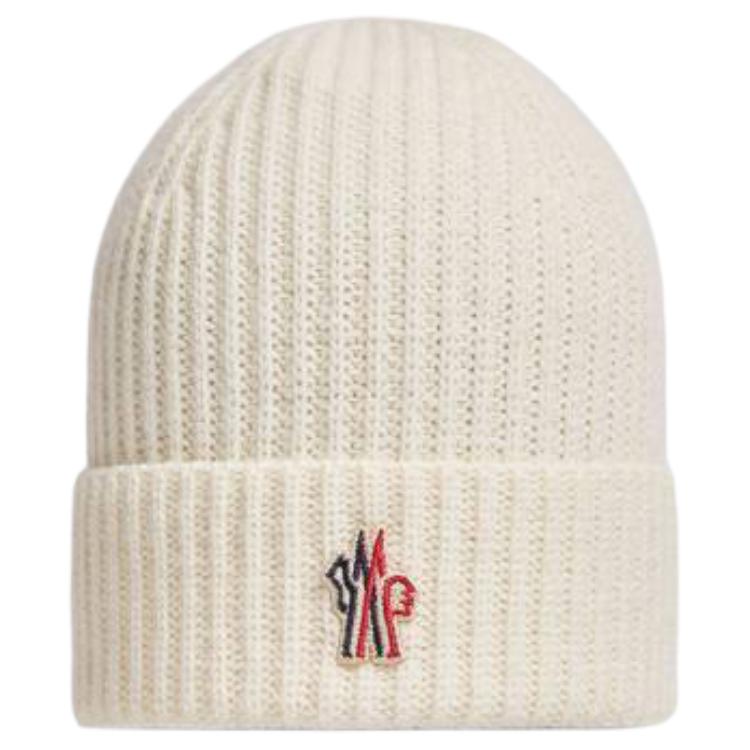 Moncler Kids' White Wool Knit Beanie with Multicolor Logo Patch. J29573B00001M1241034