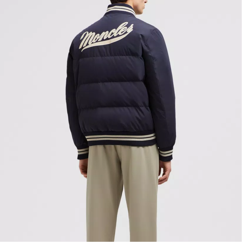 Purchase Moncler Lateltin Series  Navy Blue Logo Print Puffer Jacket. J20911A0007354A9174S