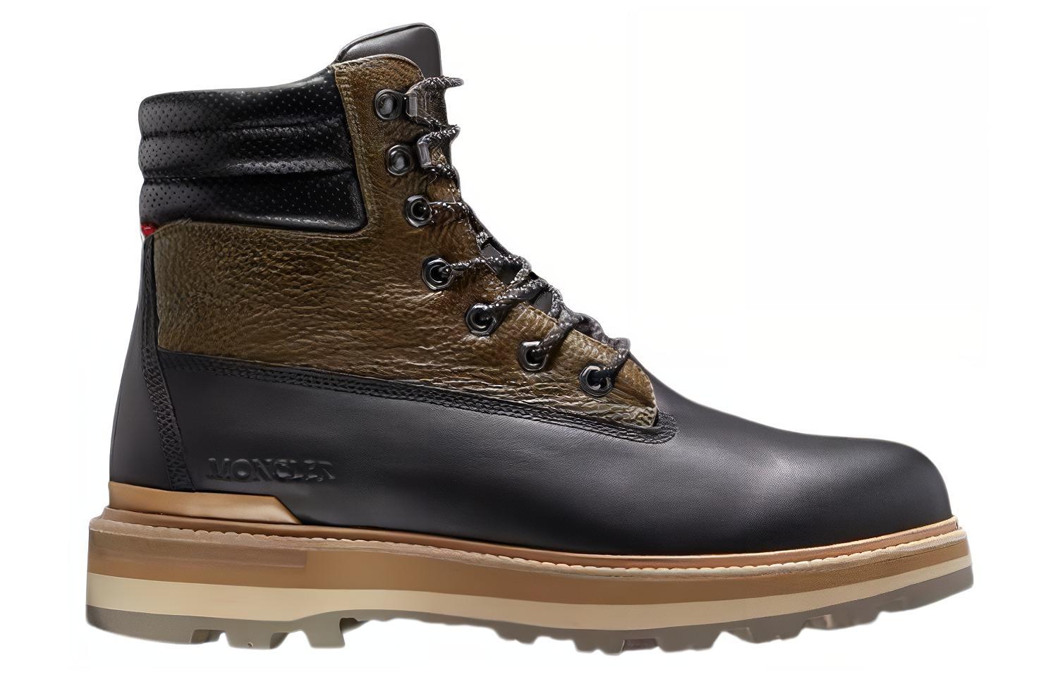 Moncler Leather Lace-Up Ankle Boots 'Black Green' 圖 2