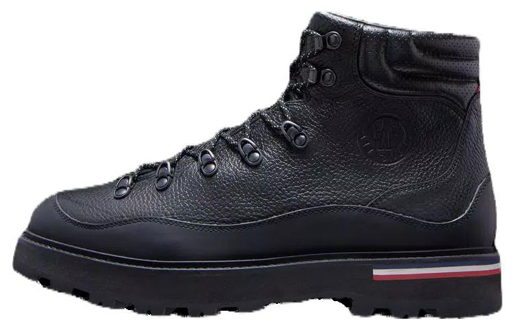 Moncler Leather Platform Round-Toe Lace-Up Boots 4cm 'Black'