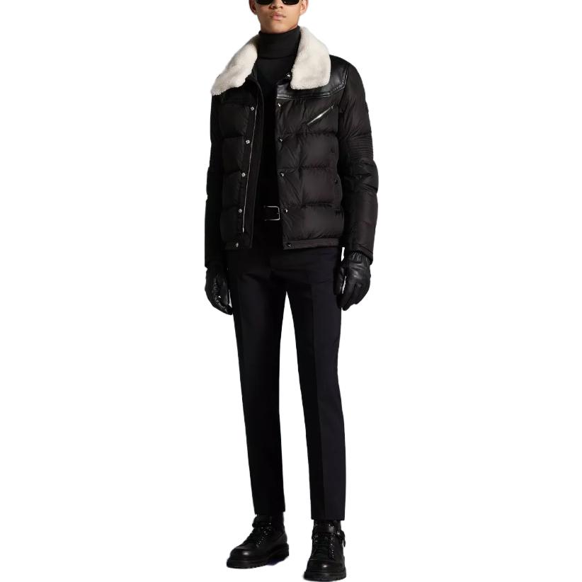 Lookbook Chaqueta Corta Moncler Leo Negro con Estilo de Cuello Solapa. I20911A0020254155999