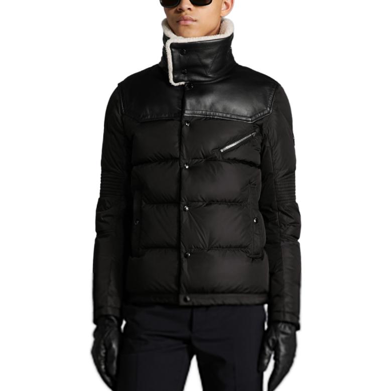 Shop Chaqueta Corta Moncler Leo Negro con Estilo de Cuello Solapa. I20911A0020254155999