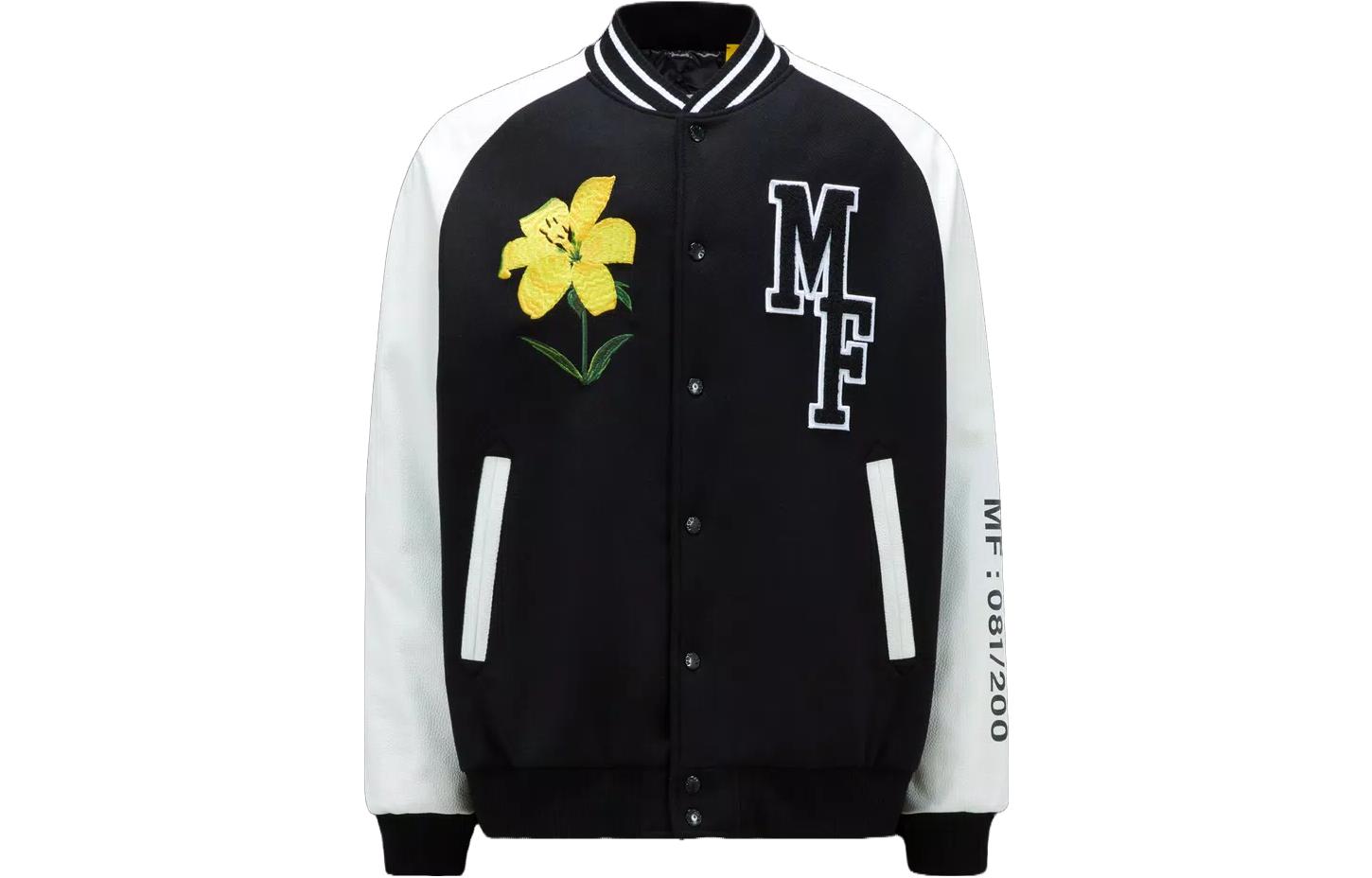 Moncler Letter Plant Print Baseball Collar Jacket Unisex Black I209U1A00007M3084F90
