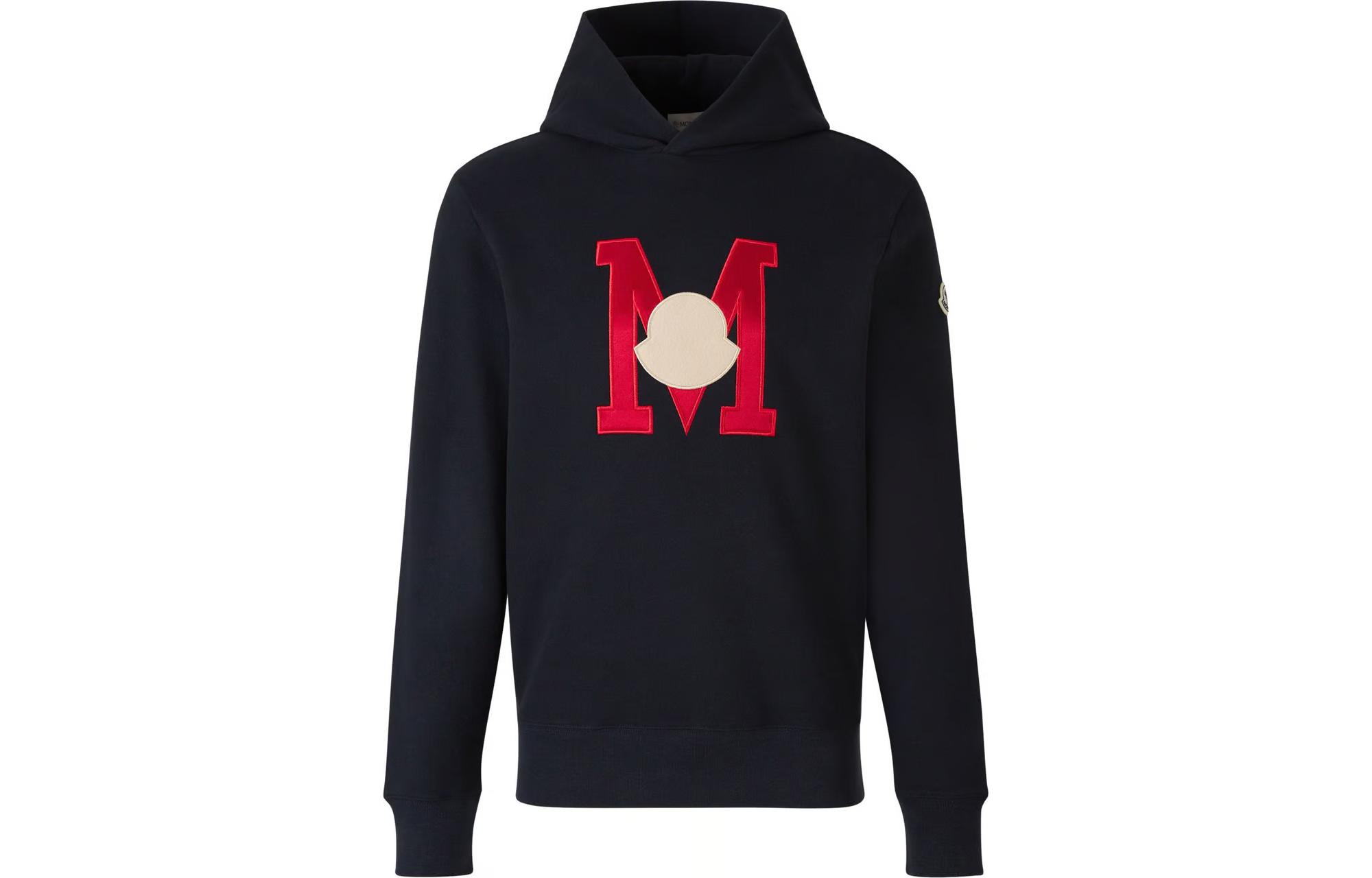 Moncler Letter Print Patch Hoodie Black Long Sleeve 8G00012899WC899WC778