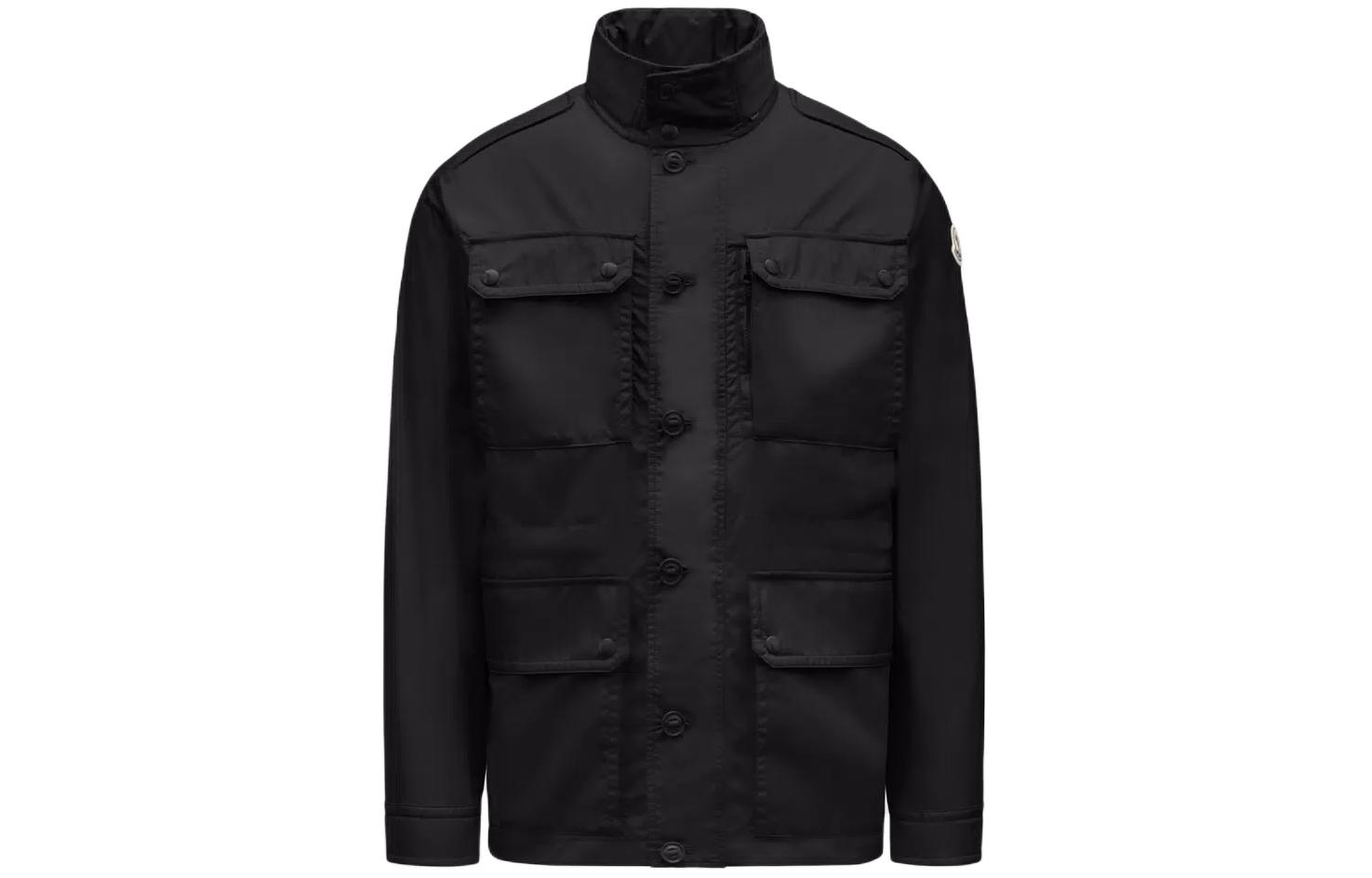 Moncler Lez Rain Jacket Black  Solid Stand Collar Long Sleeve Outerwear. J10911B0000368352999
